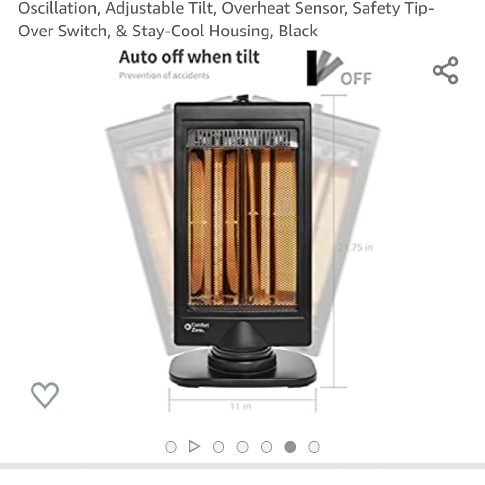 Comfort Zone CZHTV9 400/800-Watt Oscillating Flat Panel Halogen Infrared Heater